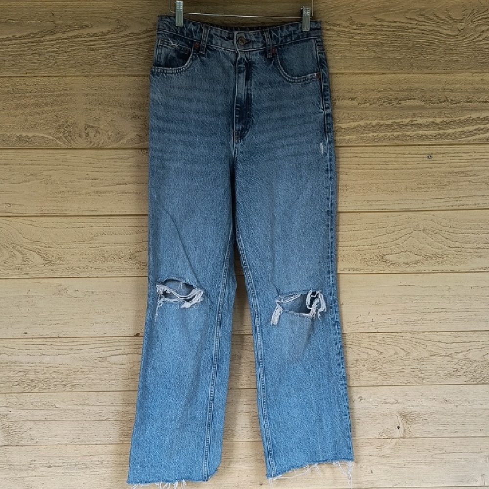 Zara Light Blue Distressed Wide Leg Jeans - Size 6